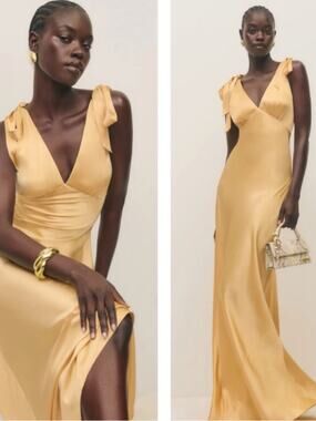 REFORMATION Pernille Silk Tie Straps White Peach Maxi Dress Size Small